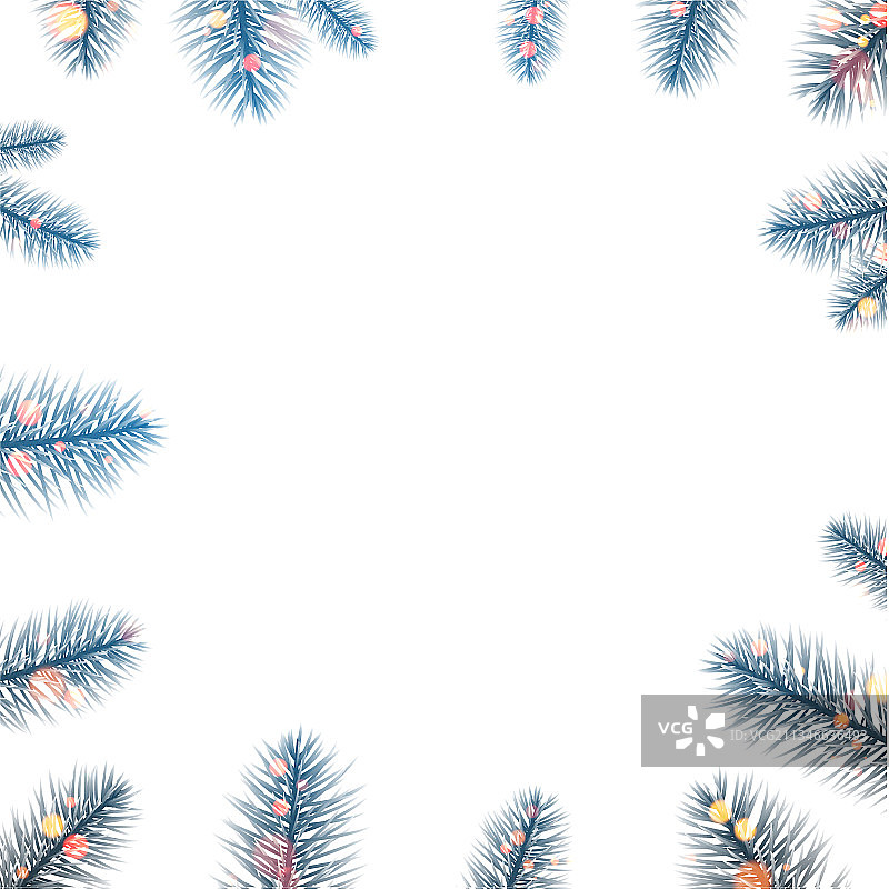 带散景灯的蓝色云杉树枝图片素材