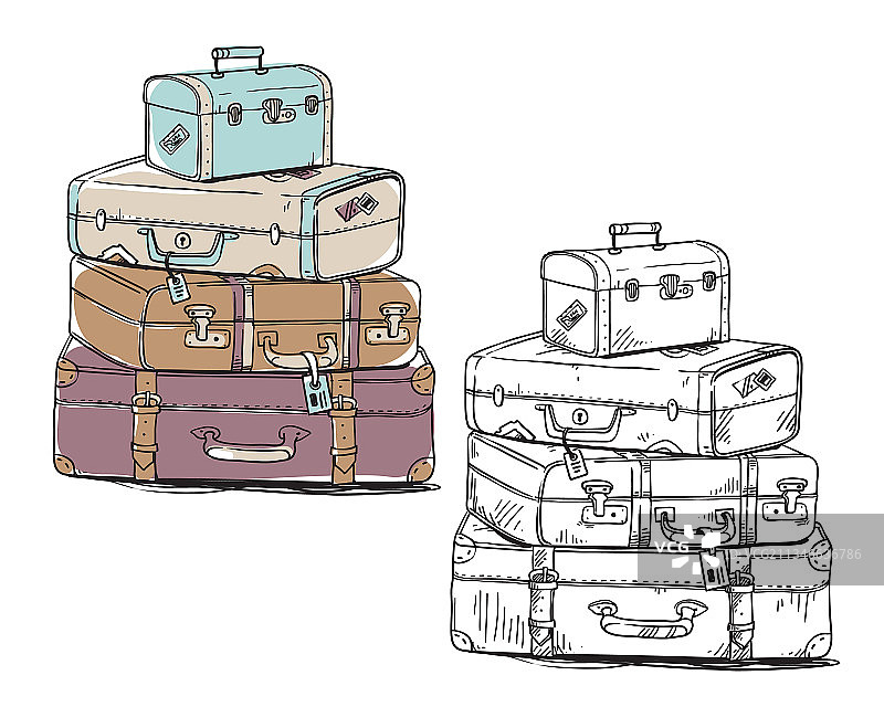复古行李箱线条艺术素材图片素材