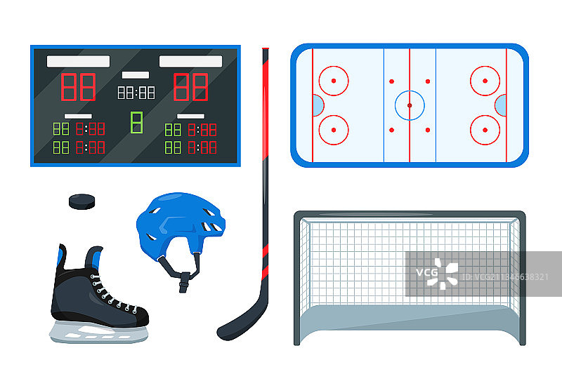 白色背景上的曲棍球运动器材套装图片素材