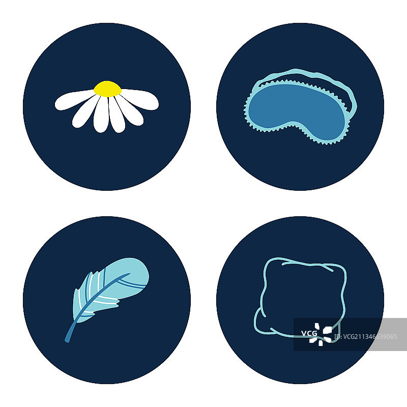 睡眠时间图标集 - 雏菊、甘菊、眼罩图片素材