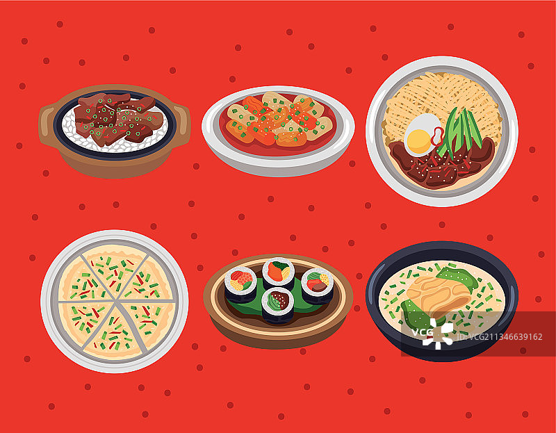 六个韩国美食图标图片素材
