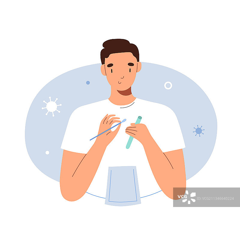 年轻男人用鼻拭子进行新冠病毒自测图片素材