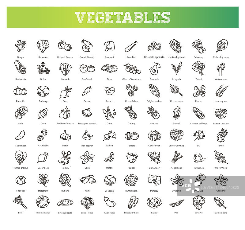 基础蔬菜细线图标集图片素材
