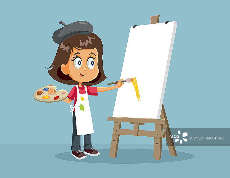 在画架上绘画的女艺术生图片素材
