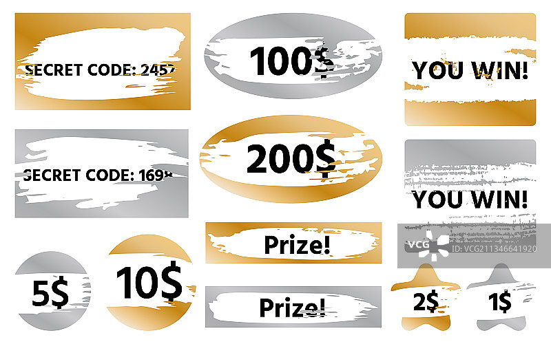 刮刮卡彩票幸运中奖票文本集图片素材