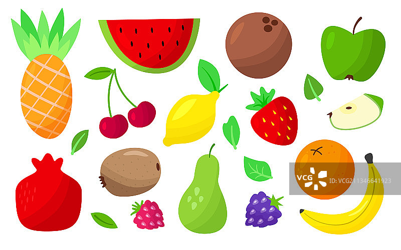 水果和浆果卡通扁平彩色图标集图片素材
