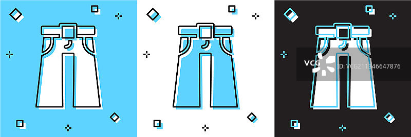 蓝色背景上的喇叭裤图标套装图片素材