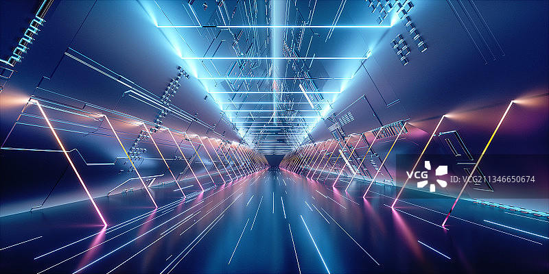3D现代抽象霓虹灯空间背景图片素材