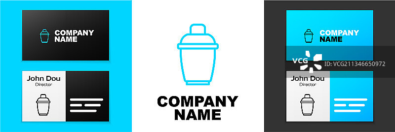 白色背景上的蓝色线条调酒器图标图片素材