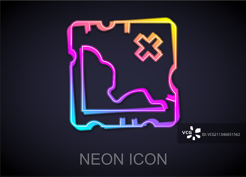 海盗藏宝图发光霓虹灯线图标图片素材