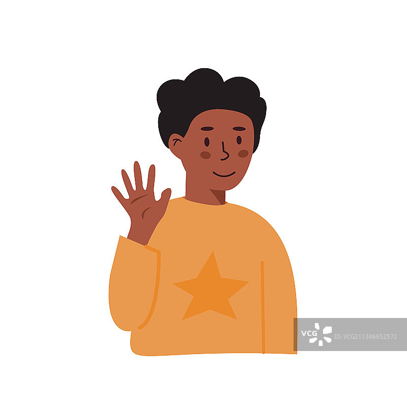 挥手的小黑皮肤男孩图片素材