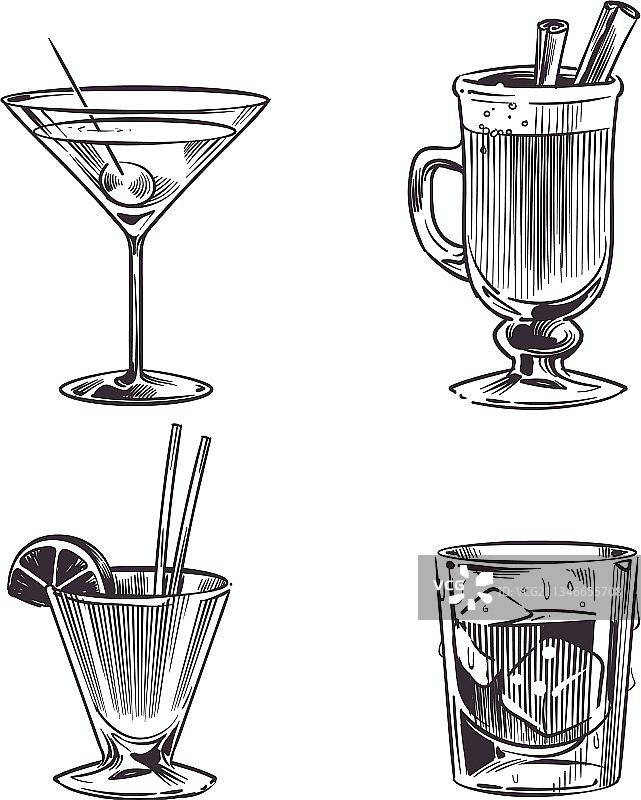 手绘素描冷饮鸡尾酒图片素材