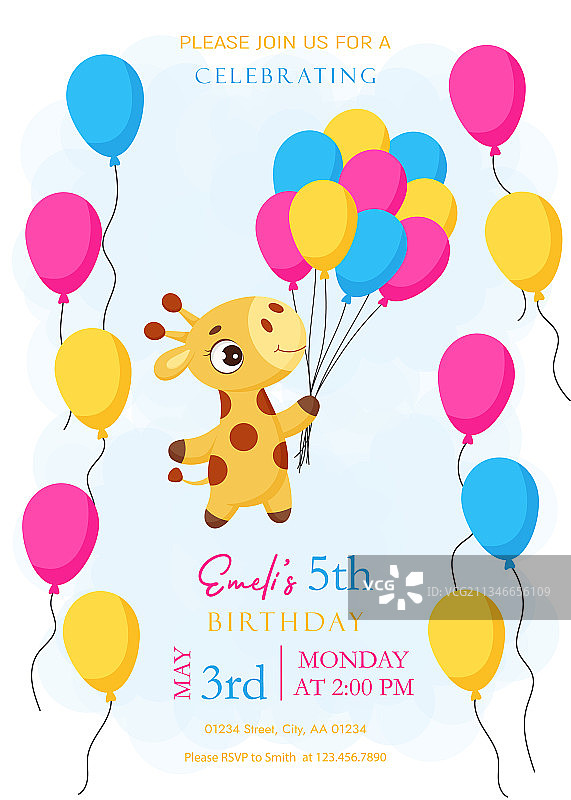 可爱长颈鹿飞翔活动模板图片素材