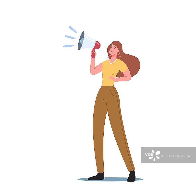 喉咙痛的女人对着扬声器大喊图片素材