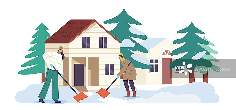 幸福的一家人和邻居在户外劳作图片素材