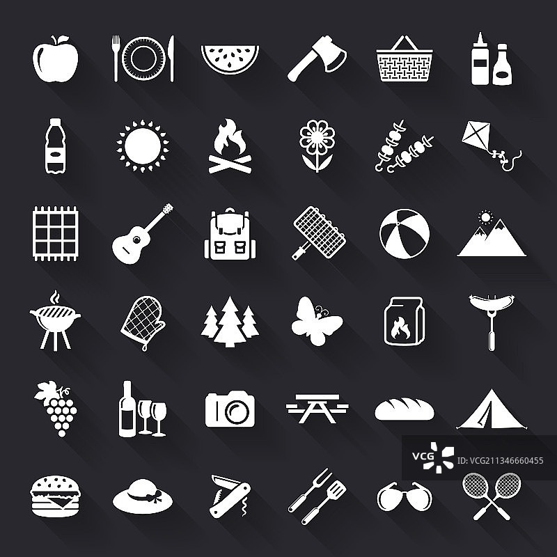 野餐和烧烤扁平风格图标图片素材