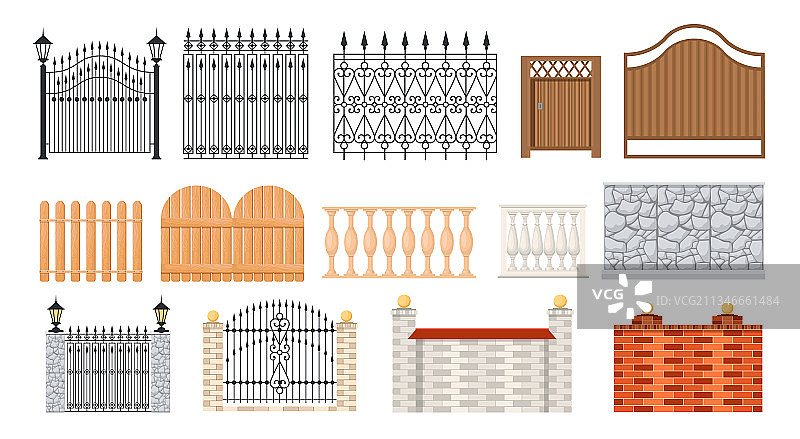 木质金属砖石围栏图标集图片素材