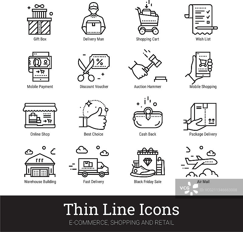 电商零售业务线性图标图片素材