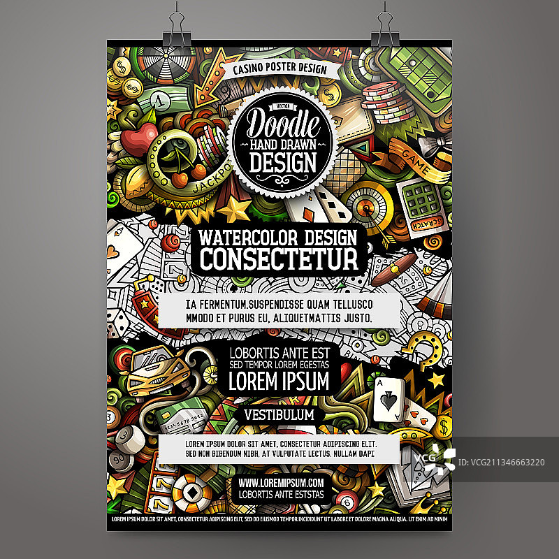卡通涂鸦赌场海报模板图片素材