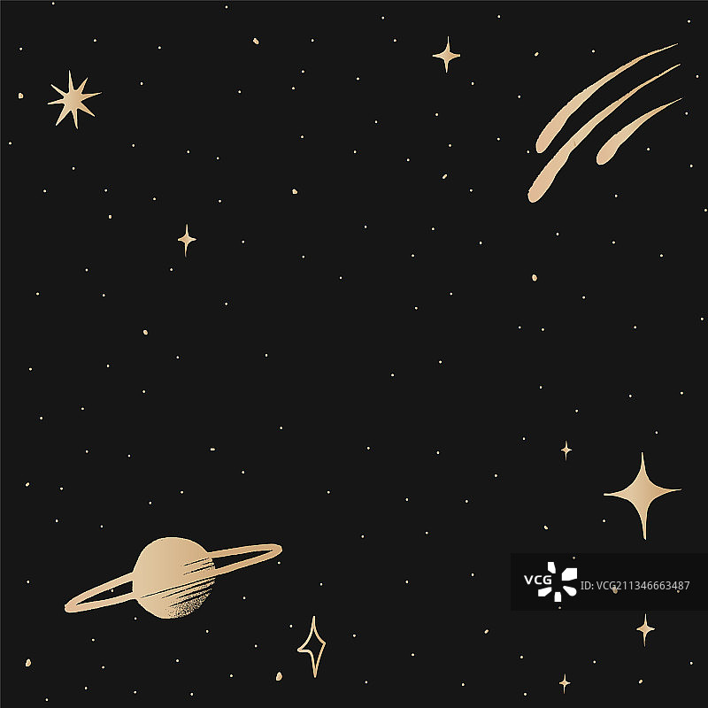 黑色背景上的土星星系金色星空边框图片素材