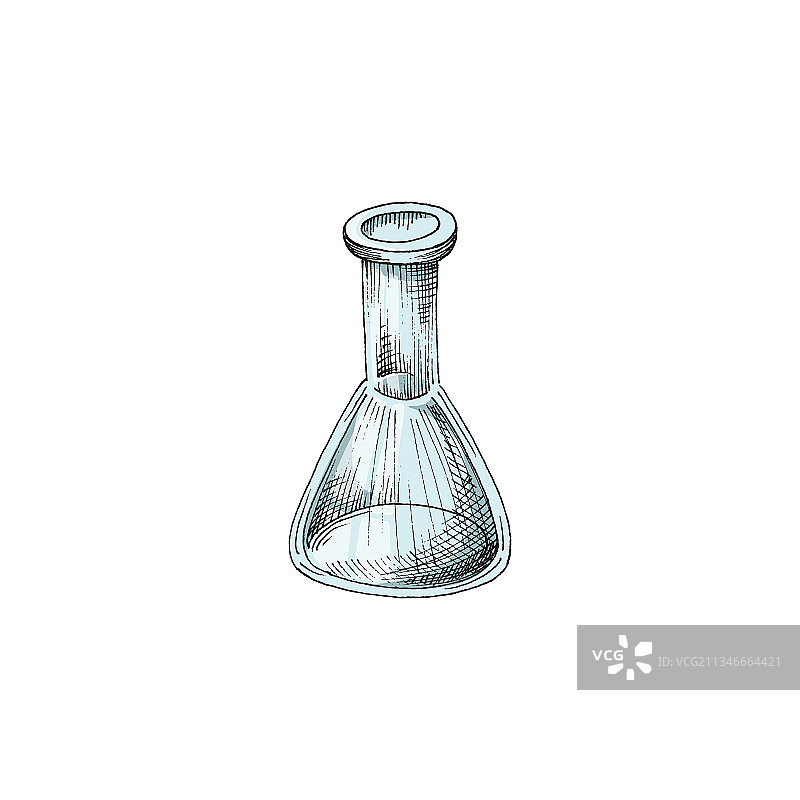 彩色草图中旧的空化学玻璃烧瓶图片素材