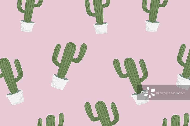 仙人掌盆栽粉色可爱手绘图案背景图片素材