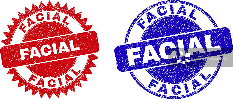 圆形人脸和花结印章，带有颗粒表面图片素材