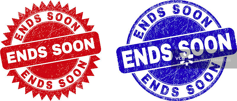 即将结束圆形和花环印章，带磨损图片素材