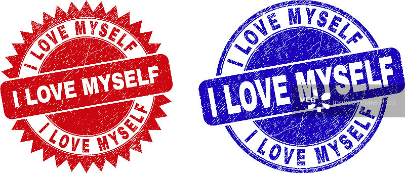 我爱我自己：圆形花结印章图片素材