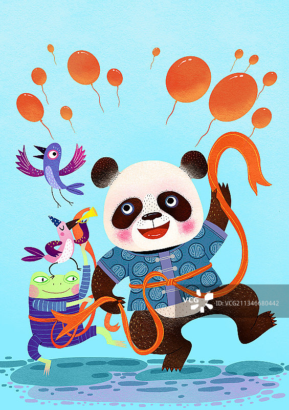 跳秧歌舞的熊猫和青蛙图片素材