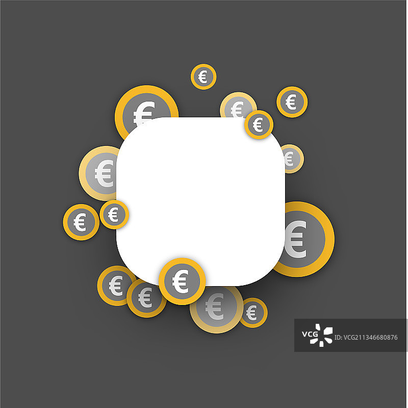 欧元硬币背景上的圆形方形白色框架图片素材