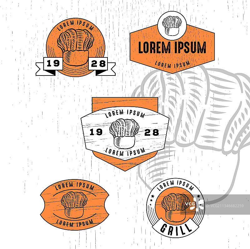 具有纹理的复古风格厨师帽标志图片素材