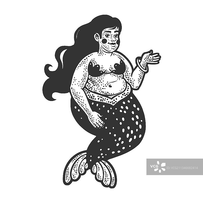 肥胖美人鱼素描图片素材