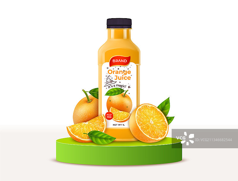 写实3D橙汁塑料瓶图片素材