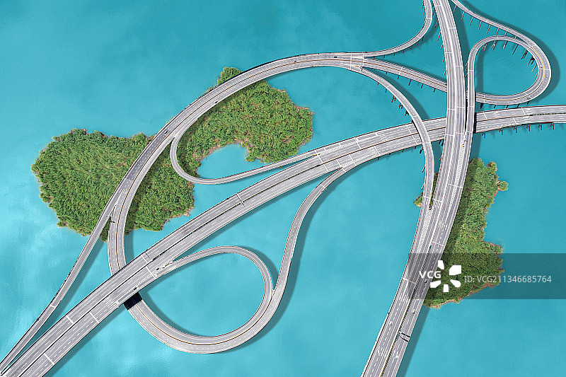 湖面上的高速路高架桥图片素材