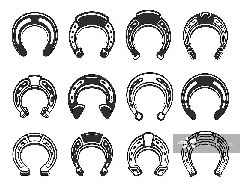 马蹄铁单色图标合集图片素材