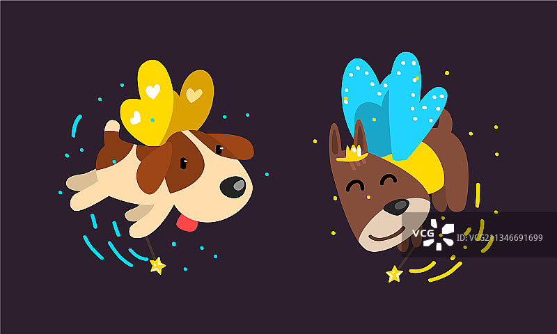 带翅膀的狗，拿着魔法棒飞翔，像仙女一样图片素材