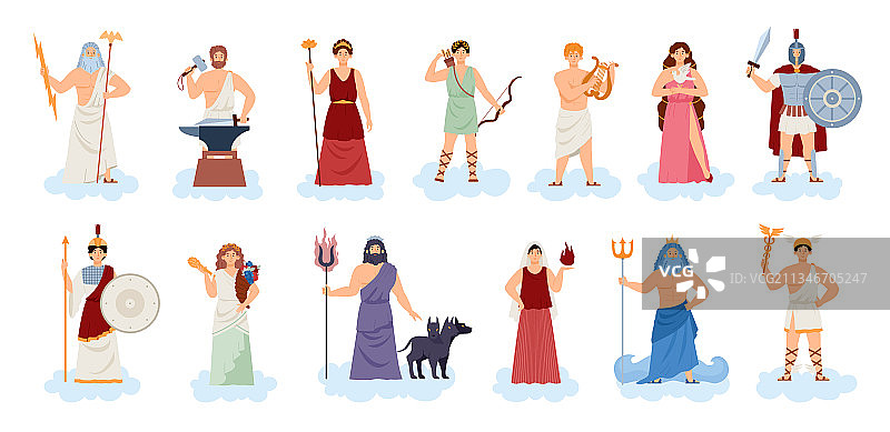 奥林匹斯希腊罗马神话众神扁平风格图片素材