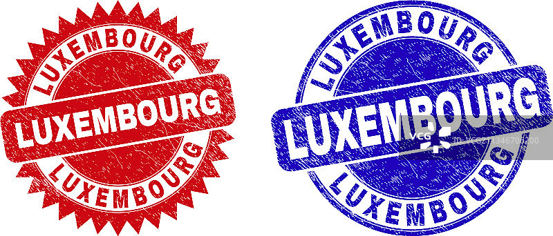 卢森堡圆形和花结印章，带有做旧效果图片素材
