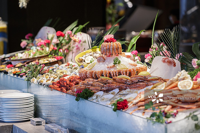 高档自助餐海鲜餐台图片素材