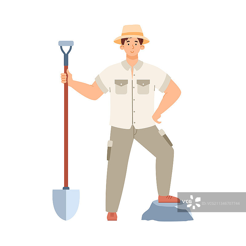 考古学家戴着帽子在挖掘现场图片素材