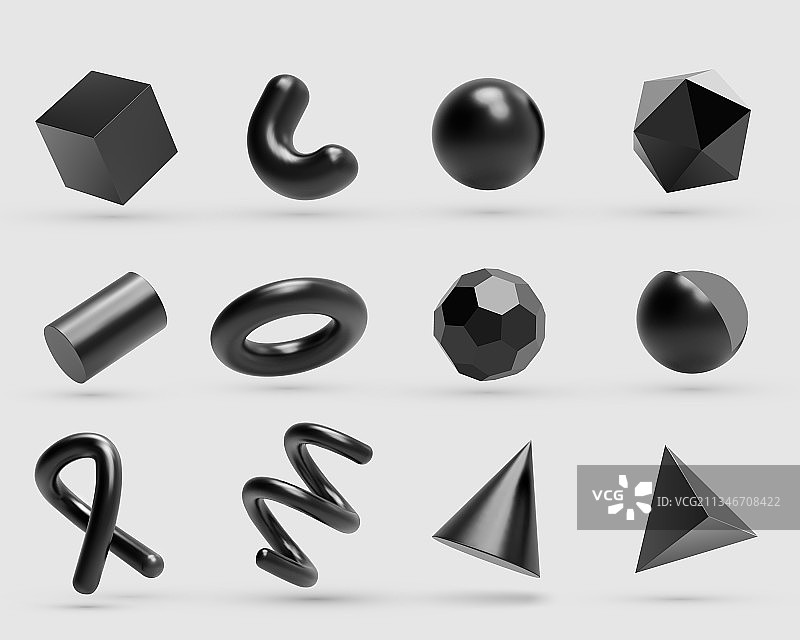 逼真3D黑色金属几何形状物体图片素材