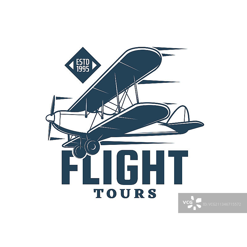 复古双翼飞机或飞机航班旅游图标图片素材