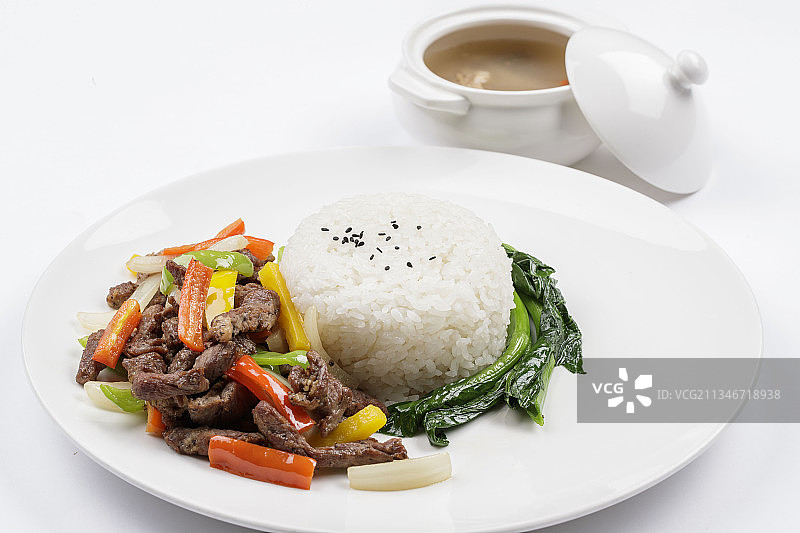 杭椒牛柳芥蓝配饭图片素材