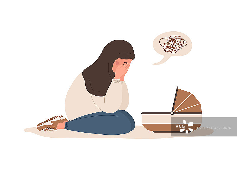 产后抑郁的疲惫阿拉伯妇女图片素材