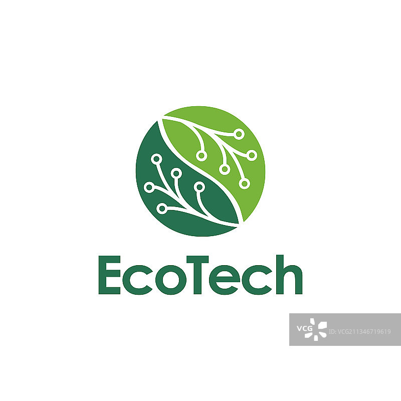 带有电路技术的叶子形状标志图片素材