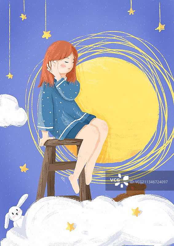 女孩与月亮图片素材