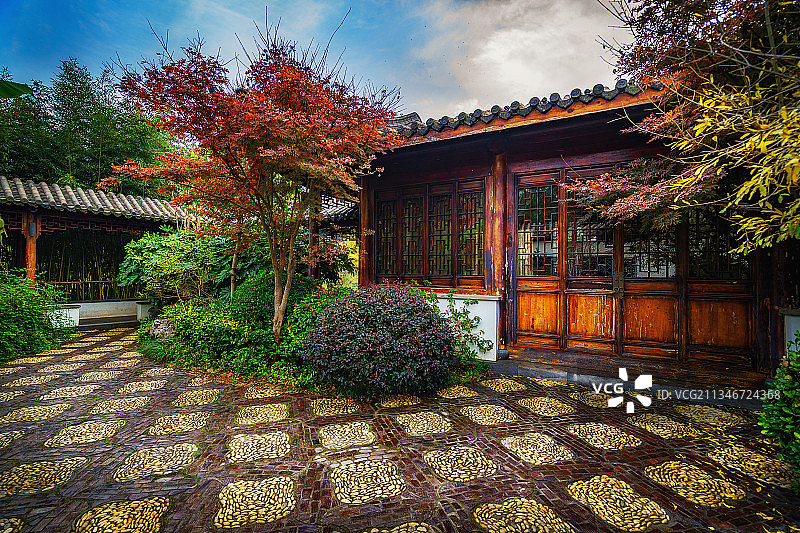 秋日小院+江苏省徐州市贾汪区金龙湖风景区图片素材