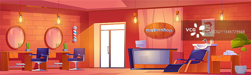 男士理发店室内美容沙龙或工作室图片素材