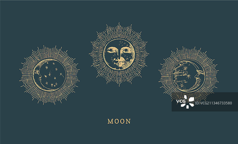 光环雕刻风格月亮图案合集图片素材